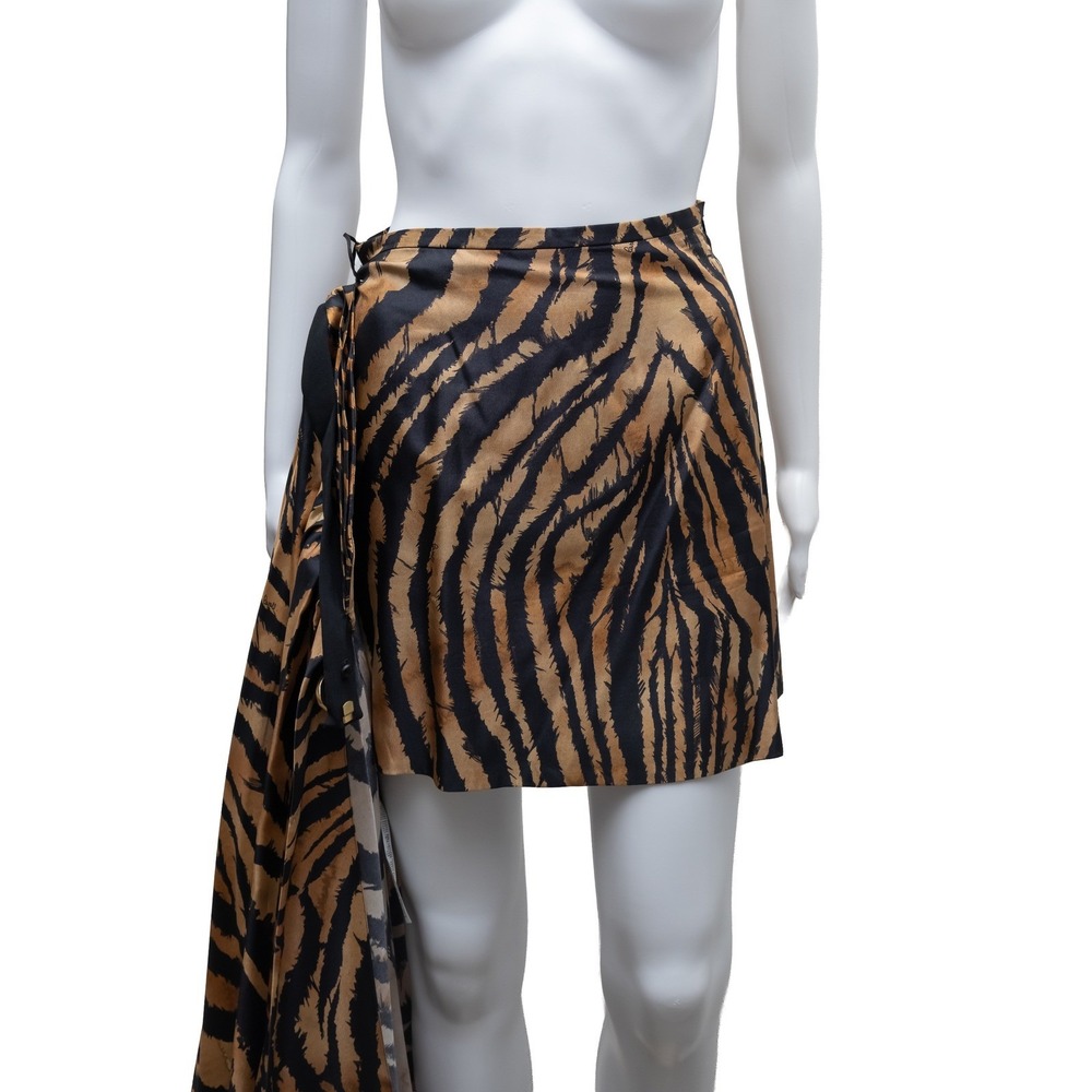 Vintage RARE Roberto Cavalli Tiger Print Silk Wrap Skirt w mini skirt - IT 40 - Picture 5 of 11